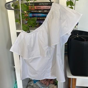 One shoulder ruffled white top, never worn